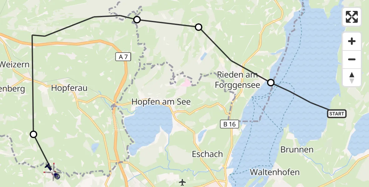 Flugroute Polizeihubschrauber Schwangau - Füssen, 15 Oktober 2026, 13:47