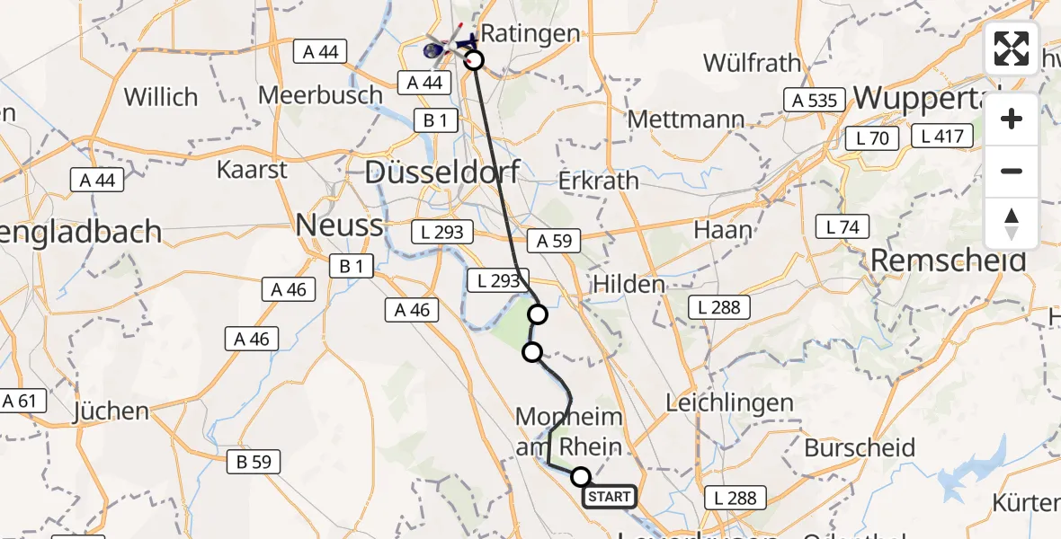 Flugroute Polizeihubschrauber Leverkusen - Düsseldorf Flughafen, 15 Oktober 2026, 13:48