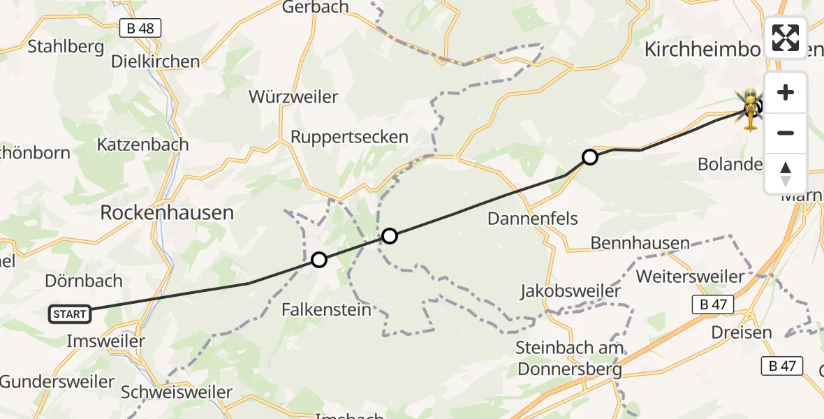 Flugroute Rettungshubschrauber Rockenhausen - Bolanden, 15 Oktober 2026, 13:52