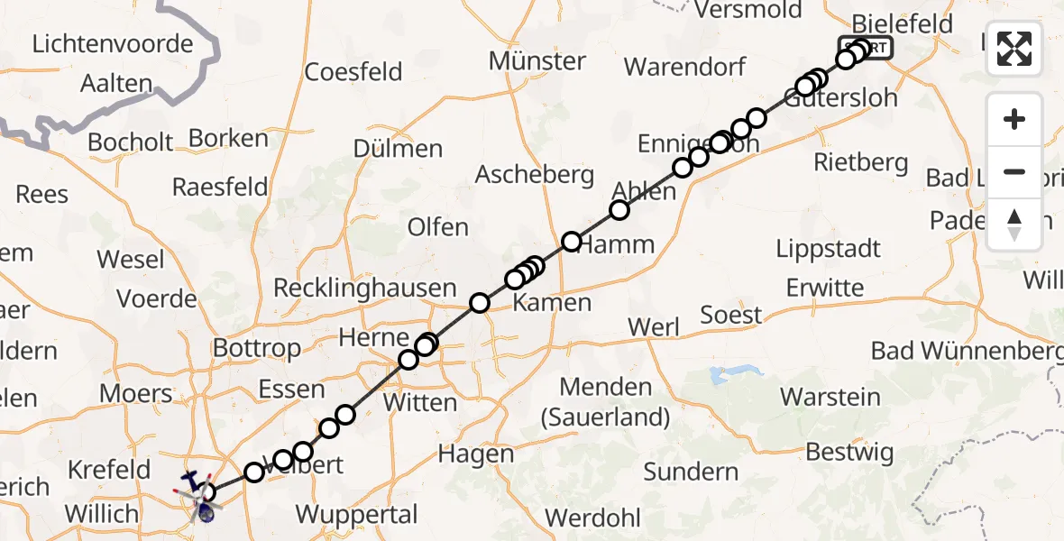 Flugroute Polizeihubschrauber Bielefeld - Düsseldorf Flughafen, 15 Oktober 2026, 13:53