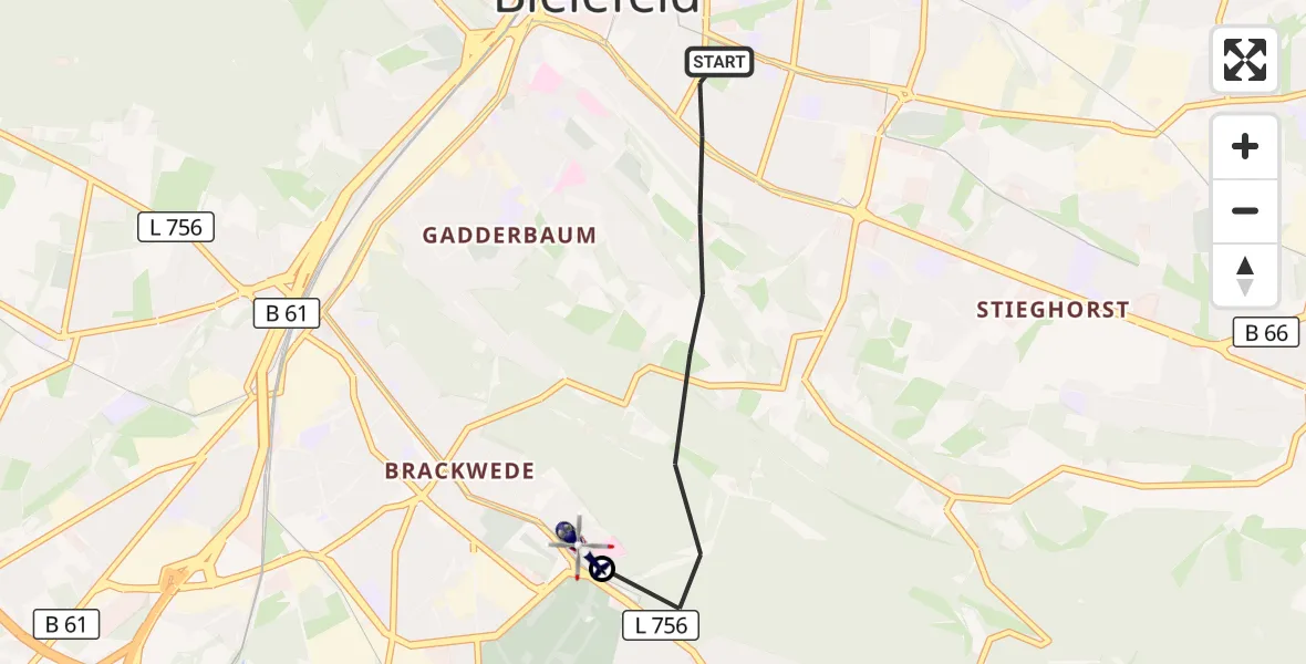Flugroute Polizeihubschrauber Bielefeld - Luftrettungszentrum Bielefeld, 15 Oktober 2026, 13:54