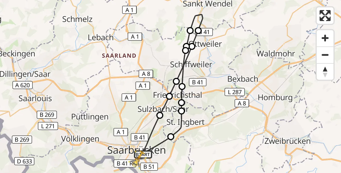 Flugroute Rettungshubschrauber Saarbrücken - Saarbrücken, 15 Oktober 2026, 13:54