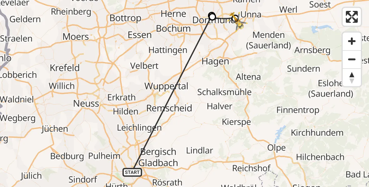 Flugroute Rettungshubschrauber Köln - Dortmund Flughafen, 15 Oktober 2026, 13:56