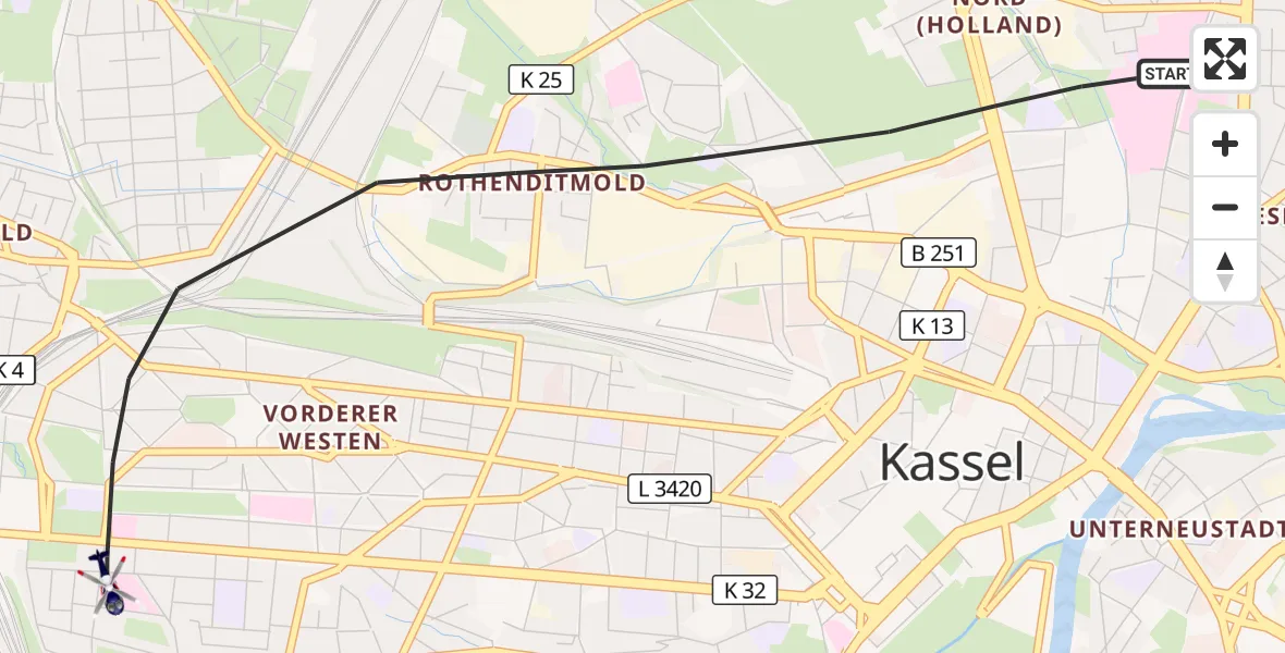 Flugroute Polizeihubschrauber Kassel - Kassel, 15 Oktober 2026, 13:57