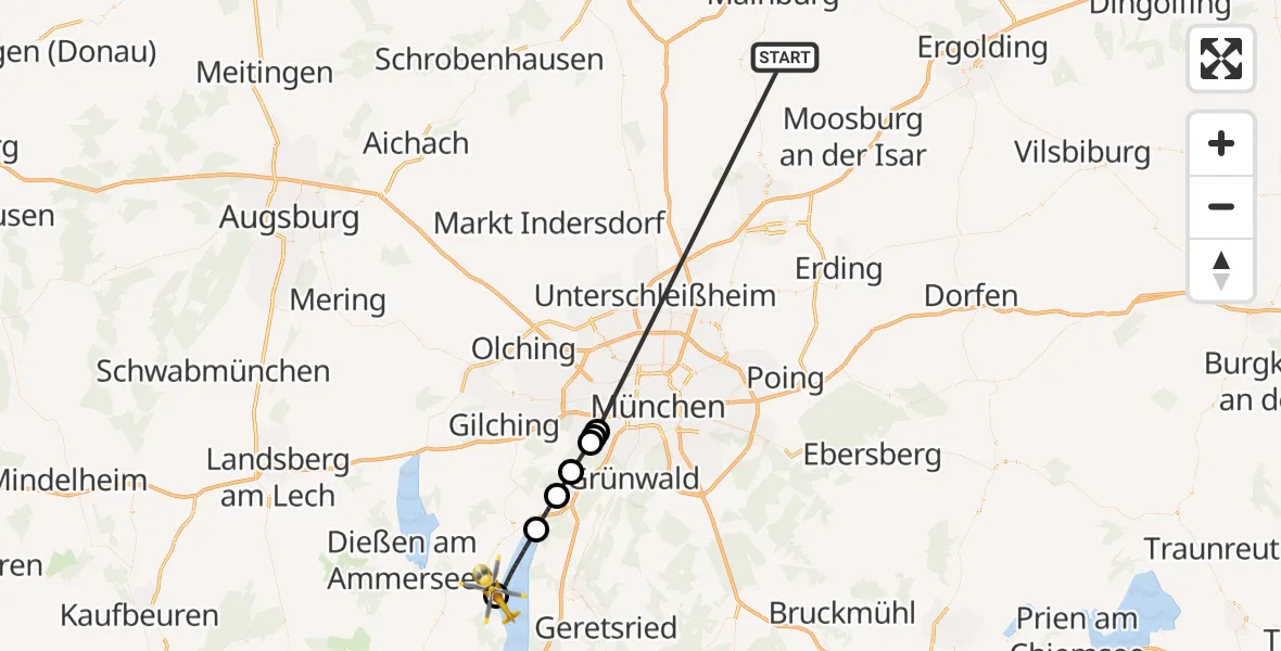 Flugroute Rettungshubschrauber Rudelzhausen - Benedictus Hospital, 15 Oktober 2026, 14:01