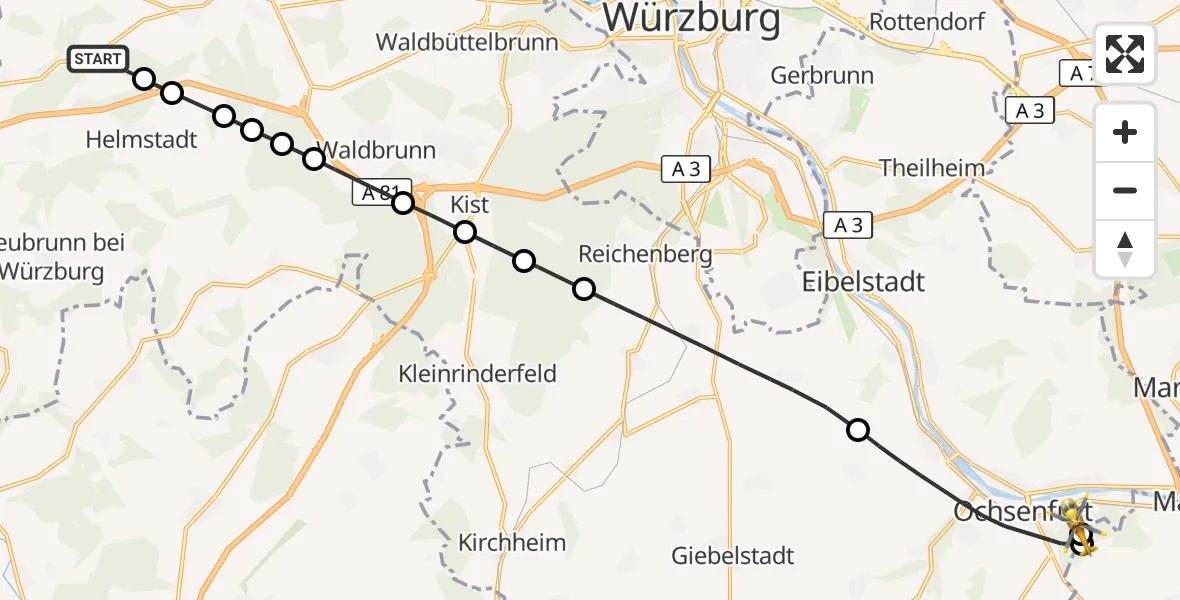 Flugroute Rettungshubschrauber Holzkirchen - Ochsenfurt Hospital, 15 Oktober 2026, 14:02