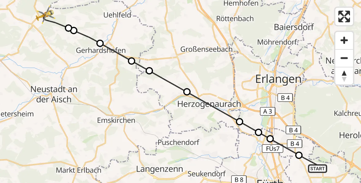 Flugroute Ambulanzhubschrauber Flughafen Nuremberg - Münchsteinach, 15 Oktober 2026, 14:05