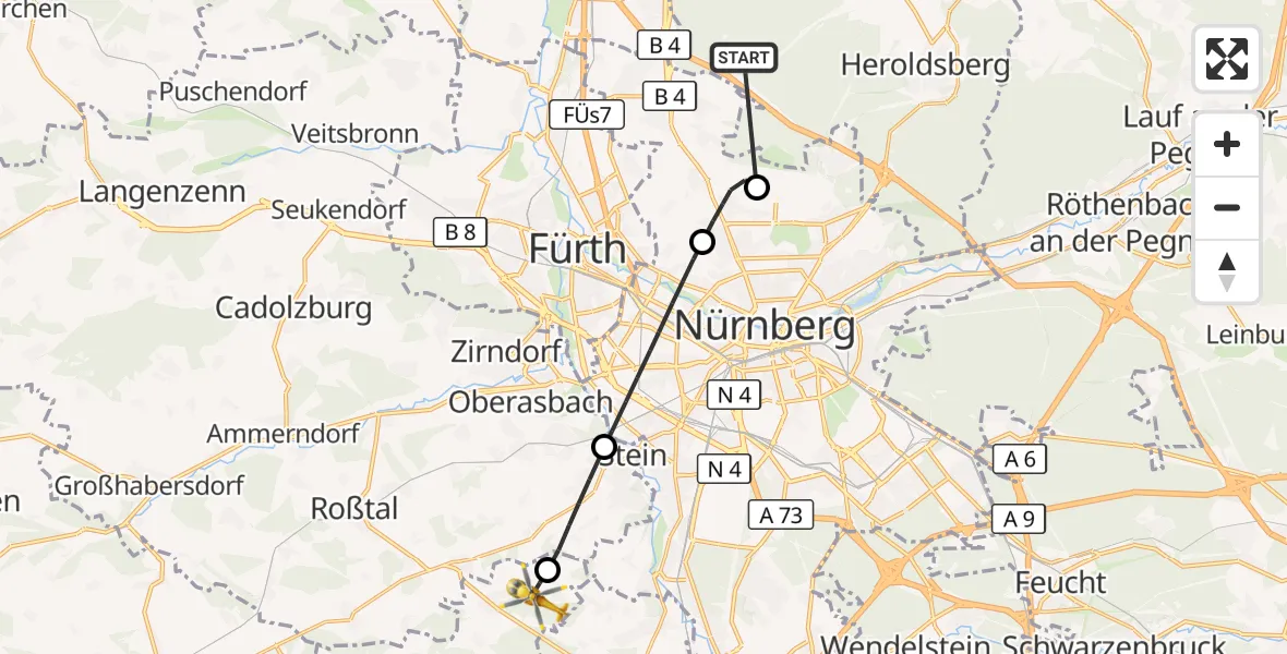 Flugroute Rettungshubschrauber Neunhofer Forst - Rohr, 15 Oktober 2026, 14:06