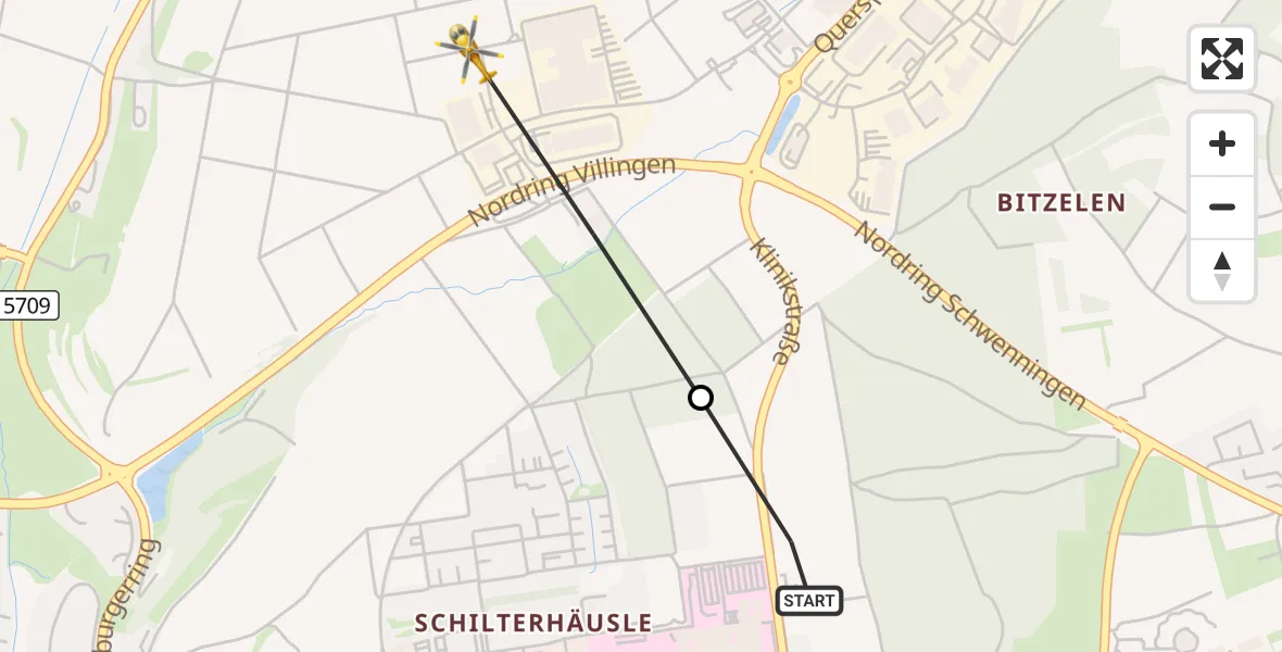 Flugroute Ambulanzhubschrauber DRF Air Rescue Station Villingen-Schwenningen Hubschrauberlandeplatz (Christoph 11) - Villingen-Schwenningen, 15 Oktober 2026, 14:10