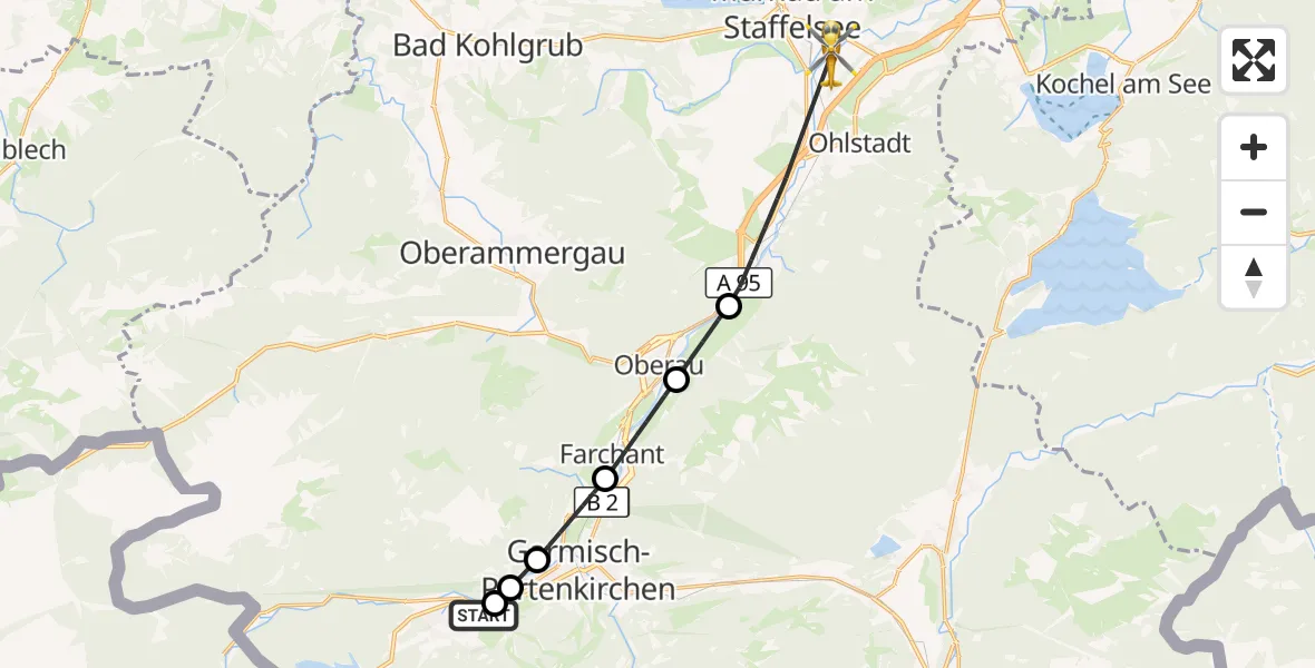 Flugroute Rettungshubschrauber Grainau - Murnau a.Staffelsee, 15 Oktober 2026, 14:14