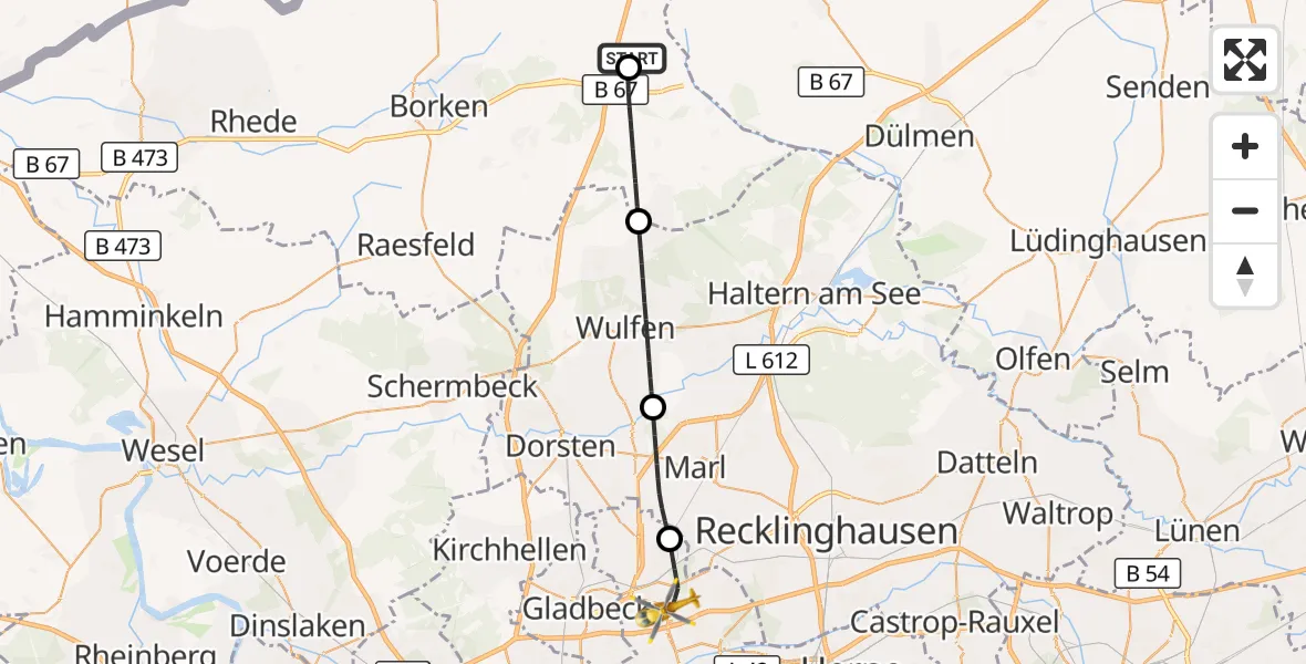 Flugroute Ambulanzhubschrauber Velen - Gelsenkirchen, 15 Oktober 2026, 14:22