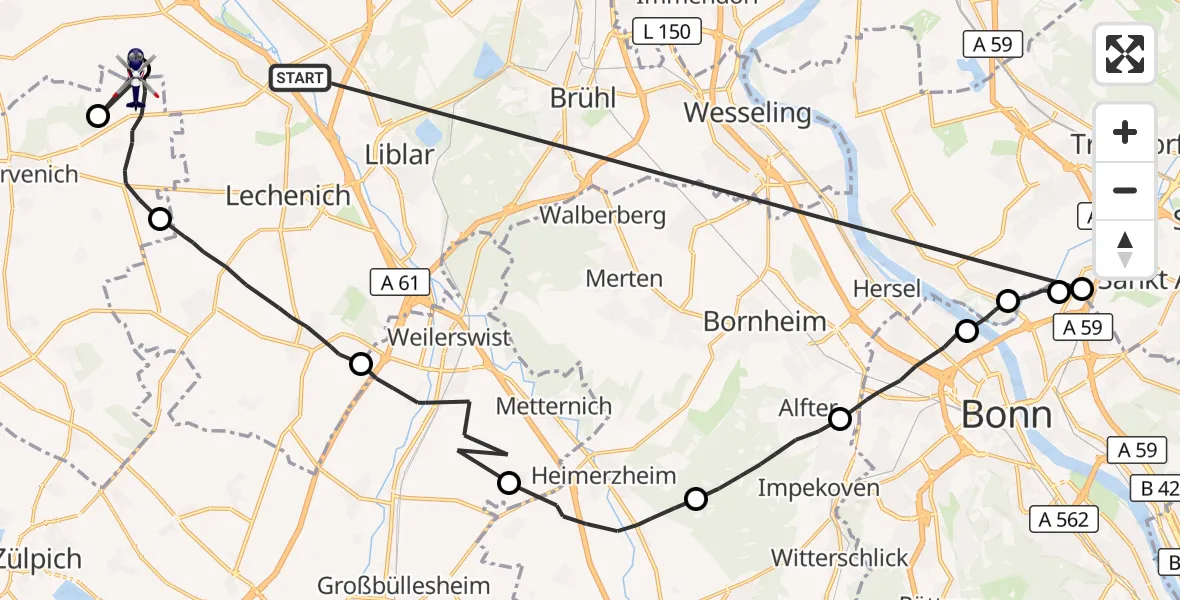 Flugroute Polizeihubschrauber Erftstadt - Nörvenich, 15 Oktober 2026, 14:25