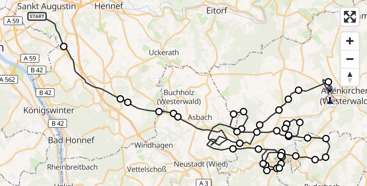 Flugroute Polizeihubschrauber Sankt Augustin - Altenkirchen (Westerwald), 15 Oktober 2026, 14:30