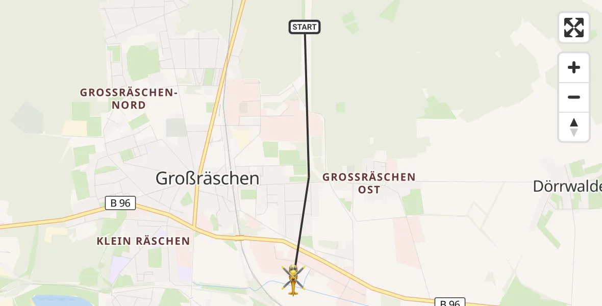 Flugroute Rettungshubschrauber Großräschen - Großräschen, 15 Oktober 2026, 14:31