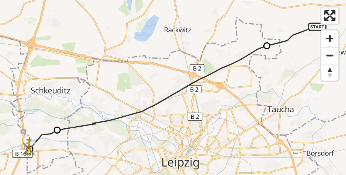 Flugroute Rettungshubschrauber Jesewitz - ADAC Air Rescue Station Leipzig/Schkeuditz-Dölzig Hubschrauberlandeplatz (Christoph 61), 15 Oktober 2026, 14:36