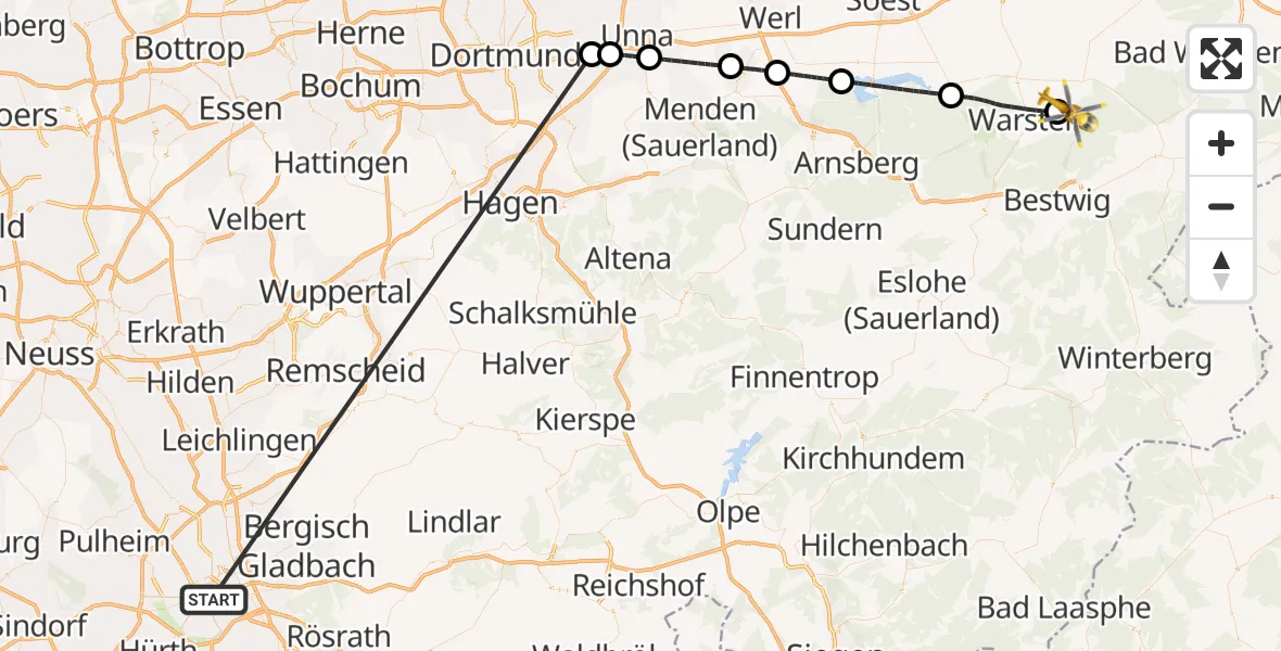 Flugroute Rettungshubschrauber Köln - Rüthen, 15 Oktober 2026, 14:42