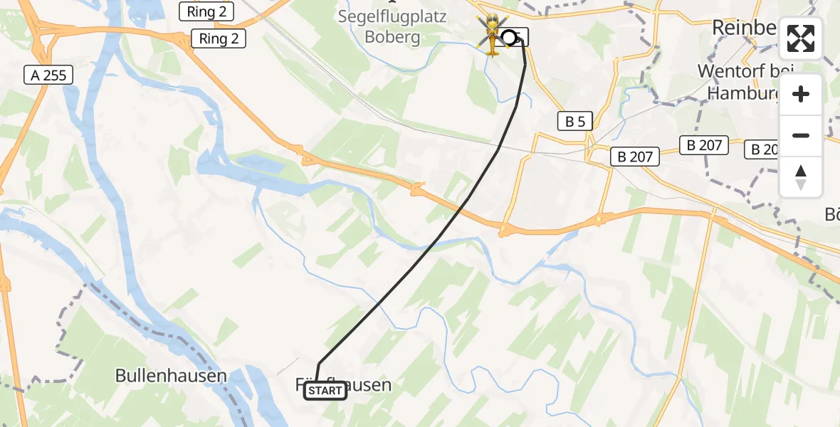 Flugroute Rettungshubschrauber Hamburg - Christoph Hansa ADAC Hubschrauberlandeplatz, 15 Oktober 2026, 14:45