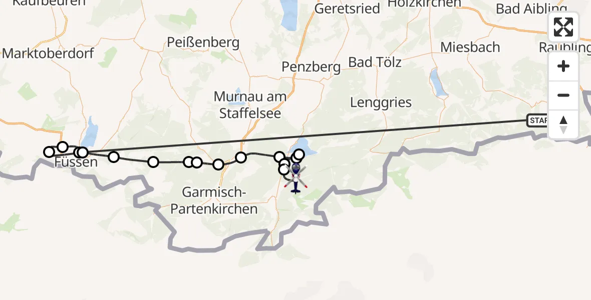 Flugroute Polizeihubschrauber Kiefersfelden - Jachenau, 15 Oktober 2026, 14:45