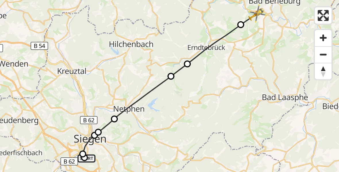 Flugroute Rettungshubschrauber Evangelisches Jung-Stilling Hospital - Bad Berleburg, 15 Oktober 2026, 14:47