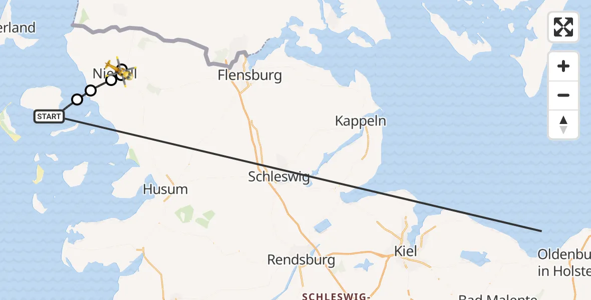 Flugroute Ambulanzhubschrauber Wyk auf Föhr - Niebüll, 15 Oktober 2026, 14:48