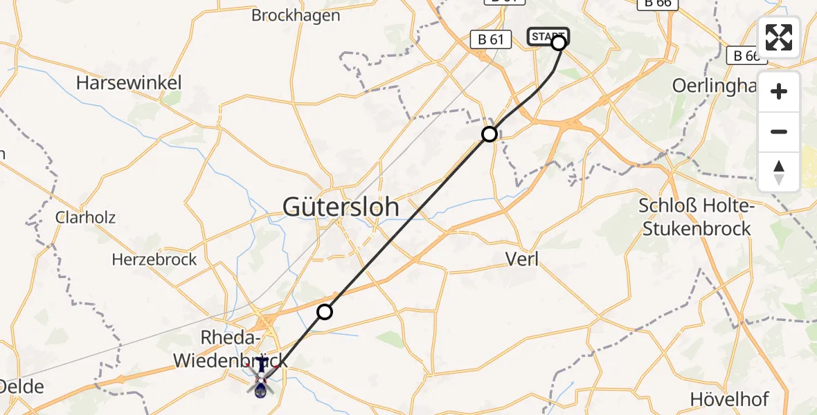 Flugroute Polizeihubschrauber Luftrettungszentrum Bielefeld - Rheda-Wiedenbrück, 15 Oktober 2026, 14:48
