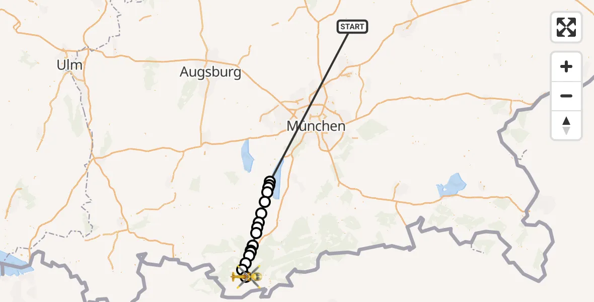 Flugroute Rettungshubschrauber Rudelzhausen - Garmisch-Partenkirchen Clinic Hubschrauberlandeplatz, 15 Oktober 2026, 14:48