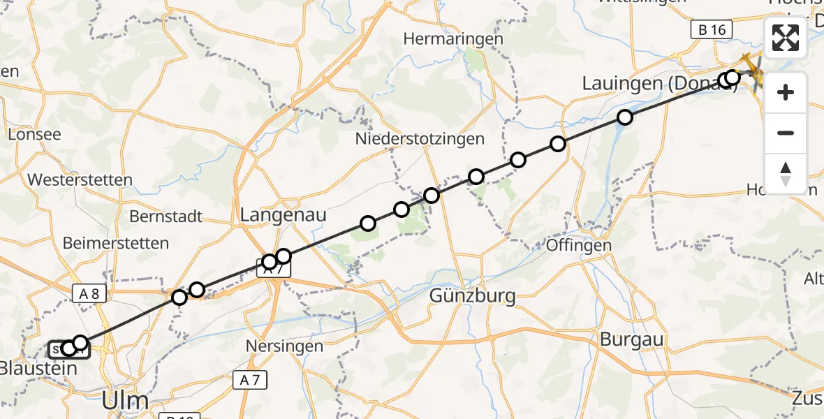 Flugroute Rettungshubschrauber Ulm Military Hospital Emergency - Dillingen a.d.Donau, 15 Oktober 2026, 14:49