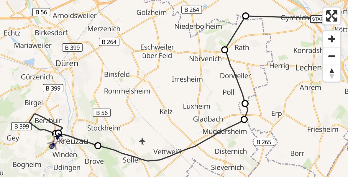 Flugroute Polizeihubschrauber Erftstadt - Kreuzau, 15 Oktober 2026, 14:51