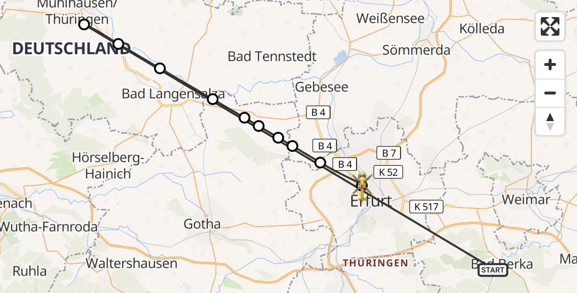 Flugroute Ambulanzhubschrauber Bad Berka Central Hospital - Helios Clinic Erfurt, 15 Oktober 2026, 14:52