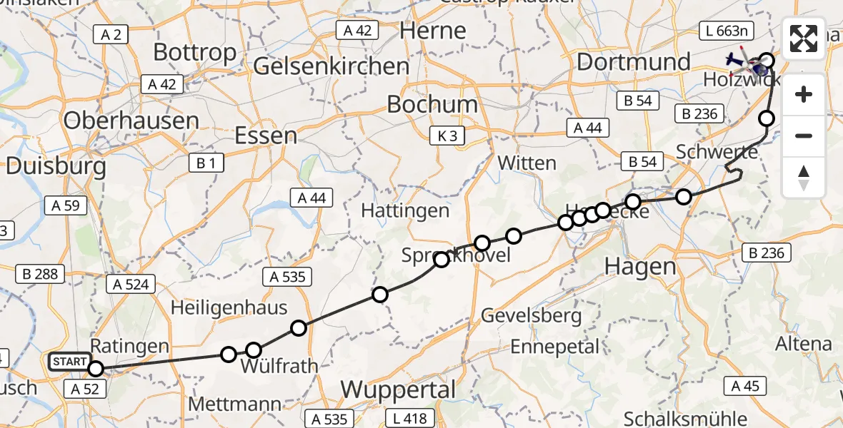 Flugroute Polizeihubschrauber Düsseldorf Flughafen - Dortmund Flughafen, 15 Oktober 2026, 15:02