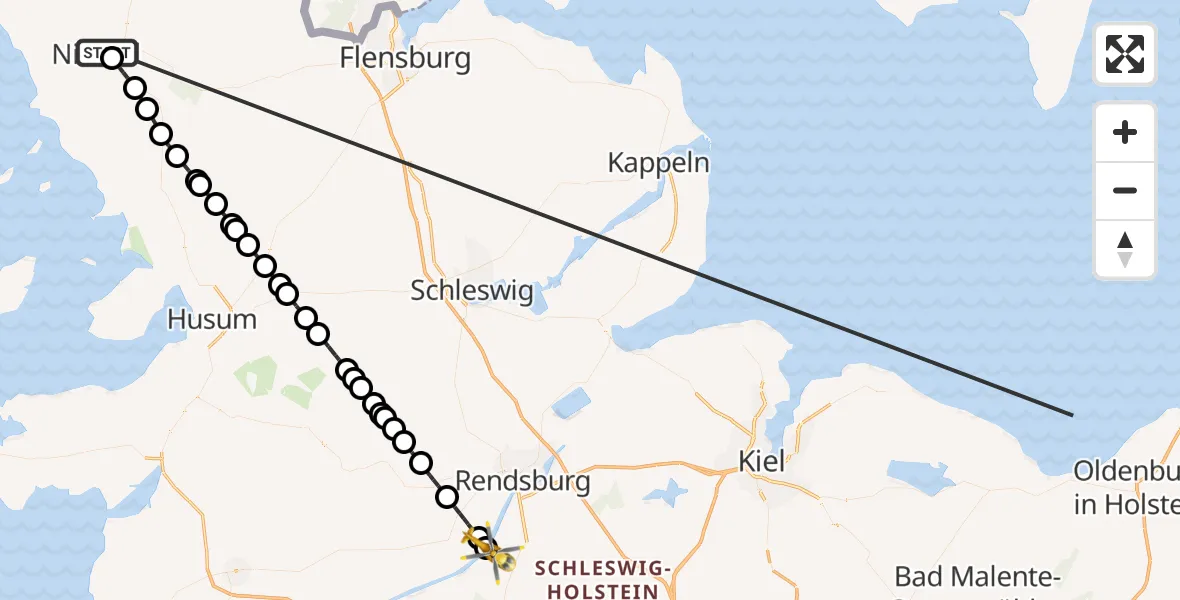 Flugroute Ambulanzhubschrauber Niebüll - Rendsburg-Schachtholm Flugplatz, 15 Oktober 2026, 15:05