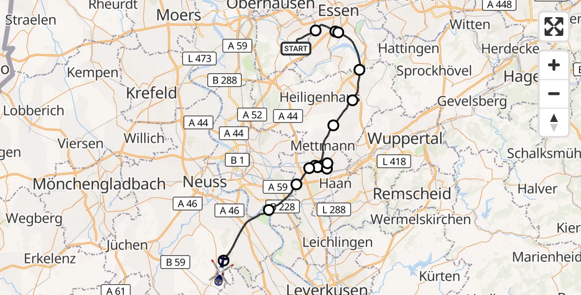 Flugroute Polizeihubschrauber Mülheim an der Ruhr - Rommerskirchen, 15 Oktober 2026, 15:07