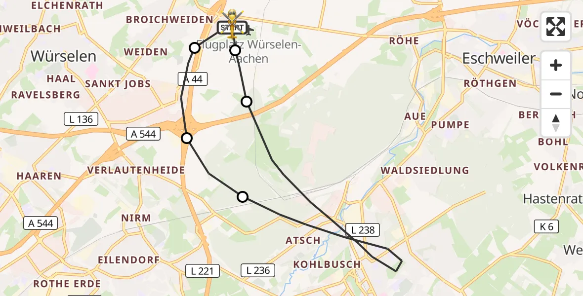 Flugroute Rettungshubschrauber Aachen-Merzbrück Flughafen - Aachen-Merzbrück Flughafen, 15 Oktober 2026, 15:10