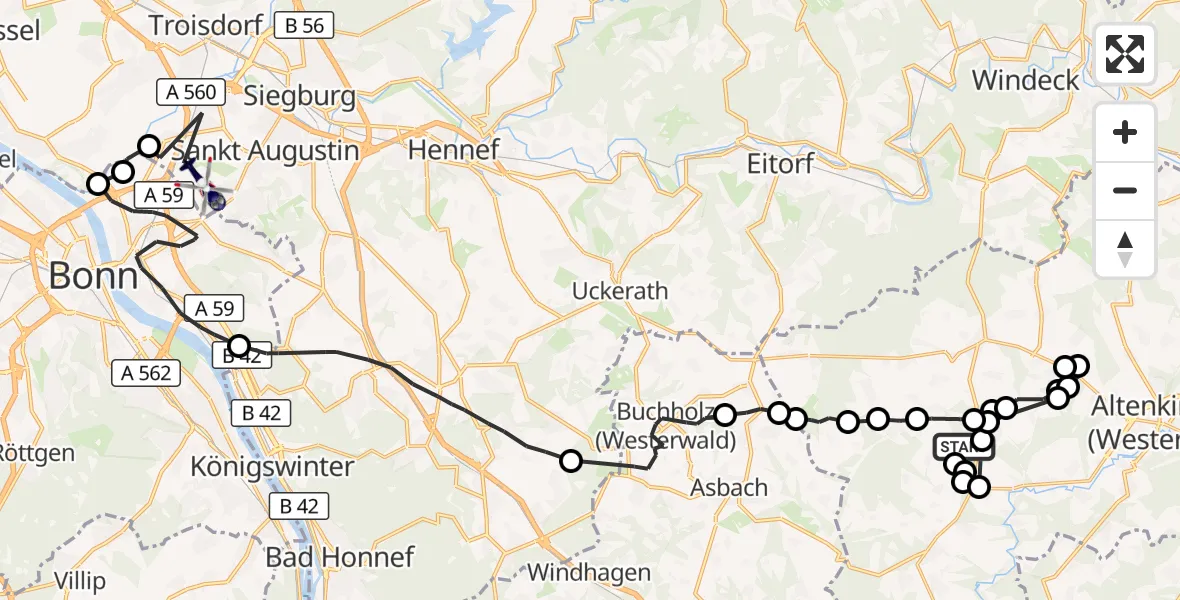 Flugroute Polizeihubschrauber Giershausen - Sankt Augustin, 15 Oktober 2026, 15:18