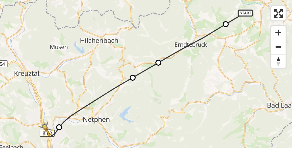 Flugroute Rettungshubschrauber Bad Berleburg - Siegen, 15 Oktober 2026, 15:26