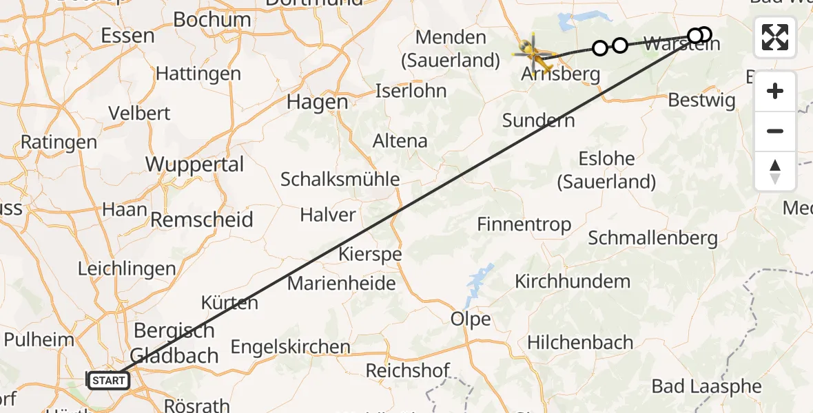 Flugroute Rettungshubschrauber Köln - Arnsberg, 15 Oktober 2026, 15:26