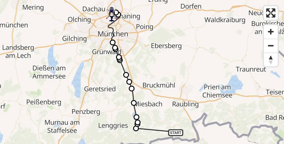 Flugroute Polizeihubschrauber Kiefersfelden - Oberschleißheim, 15 Oktober 2026, 15:27