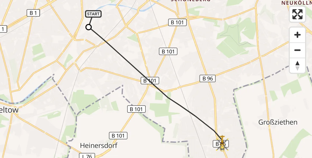 Flugroute Rettungshubschrauber Charité Clinic Benjamin Franklin Campus - Berlin, 15 Oktober 2026, 15:44