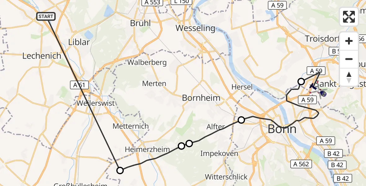 Flugroute Polizeihubschrauber Erftstadt - Sankt Augustin, 15 Oktober 2026, 15:46