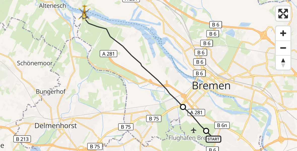Flugroute Rettungshubschrauber Bremen - Bremen, 15 Oktober 2026, 15:49