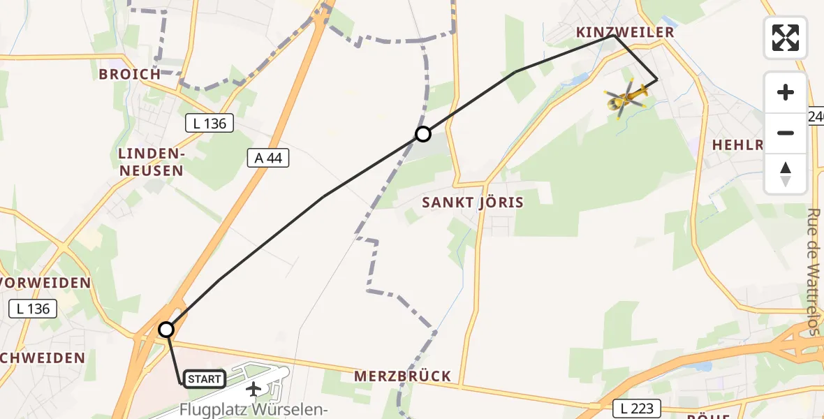 Flugroute Rettungshubschrauber Aachen-Merzbrück Flughafen - Eschweiler, 15 Oktober 2026, 15:56