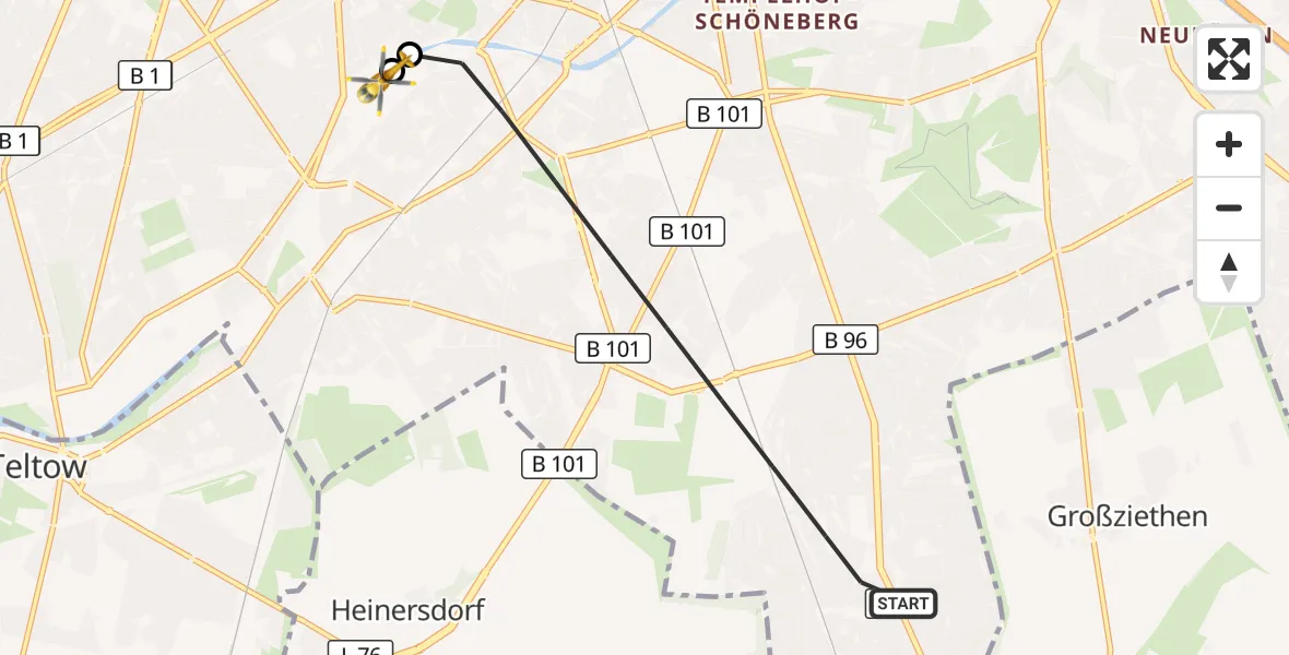 Flugroute Rettungshubschrauber Berlin - Charité Clinic Benjamin Franklin Campus, 15 Oktober 2026, 15:57