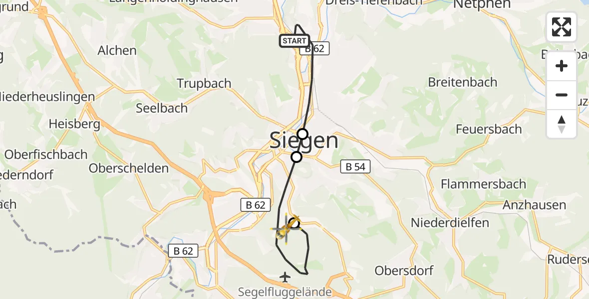 Flugroute Rettungshubschrauber Siegen - Evangelisches Jung-Stilling Hospital, 15 Oktober 2026, 15:59