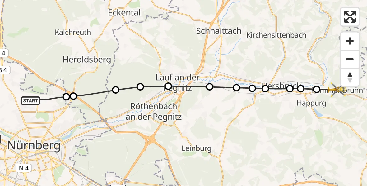 Flugroute Ambulanzhubschrauber Flughafen Nuremberg - Pommelsbrunn, 15 Oktober 2026, 16:09