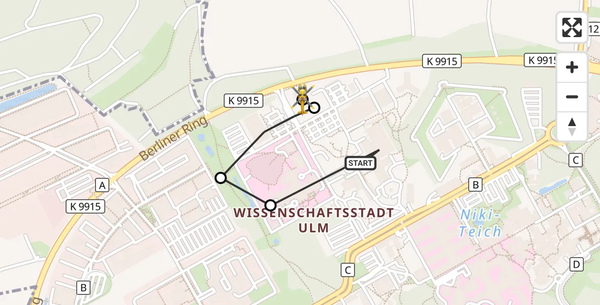 Flugroute Rettungshubschrauber Ulm Military Hospital Emergency - ADAC Air Rescue Station Ulm (Christoph 22), 15 Oktober 2026, 16:13