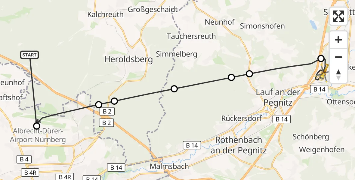 Flugroute Rettungshubschrauber Neunhofer Forst - Neunkirchen a.Sand, 15 Oktober 2026, 16:16