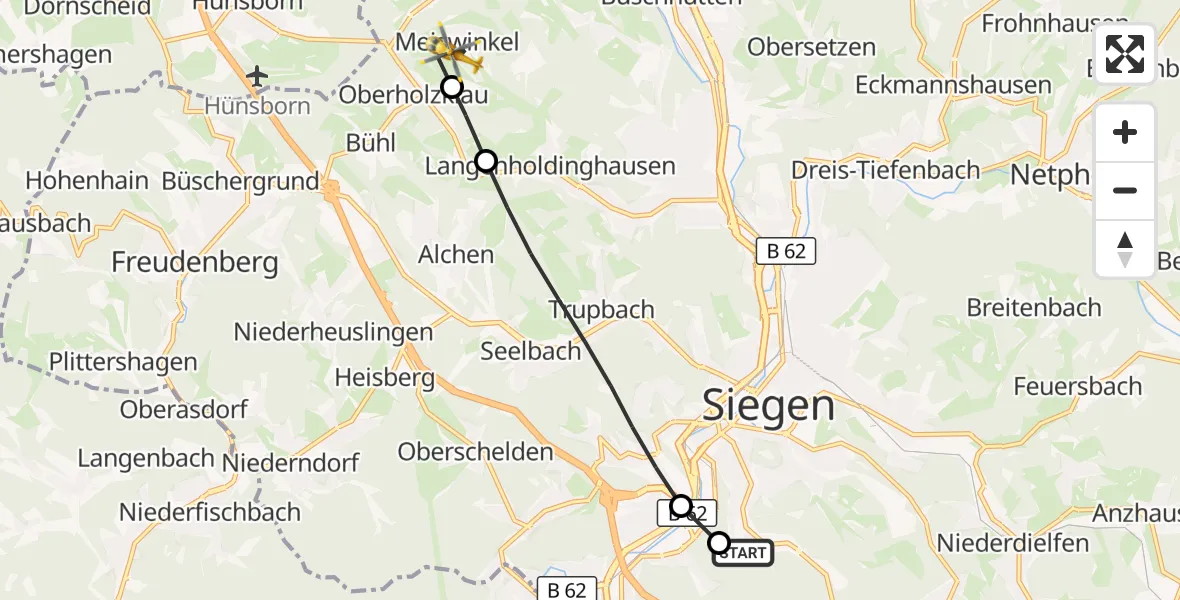 Flugroute Rettungshubschrauber Evangelisches Jung-Stilling Hospital - Siegen, 15 Oktober 2026, 16:25