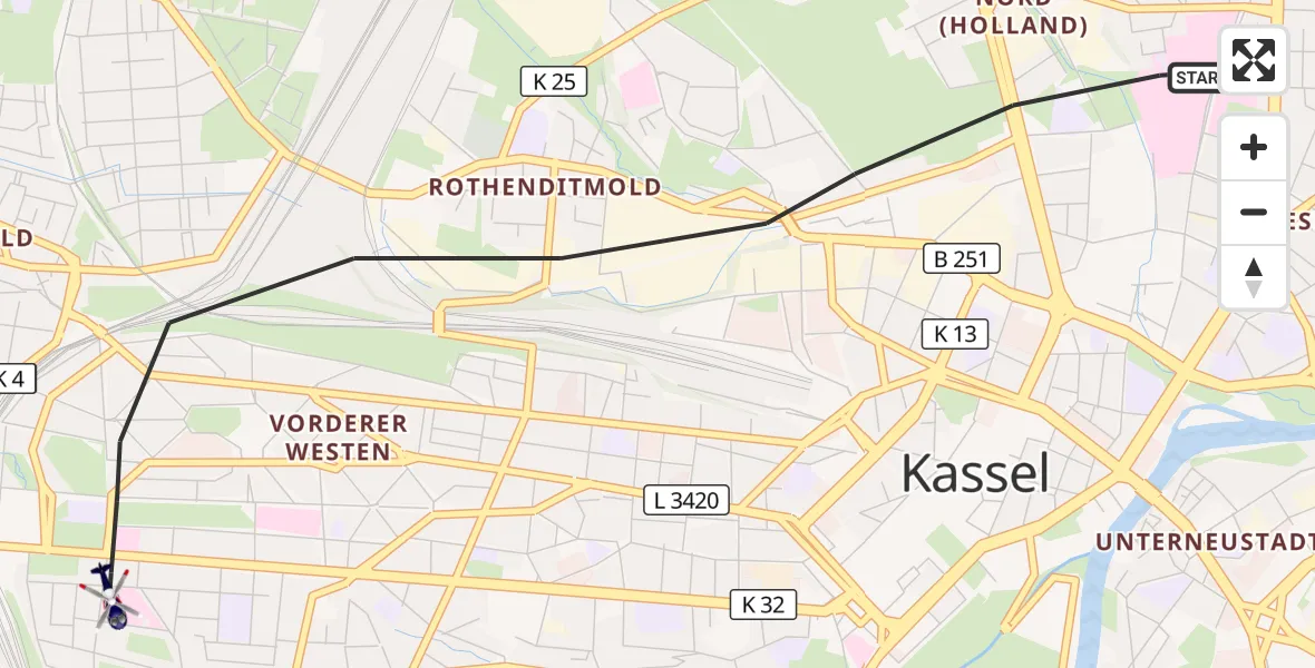Flugroute Polizeihubschrauber Kassel - Kassel, 15 Oktober 2026, 16:26