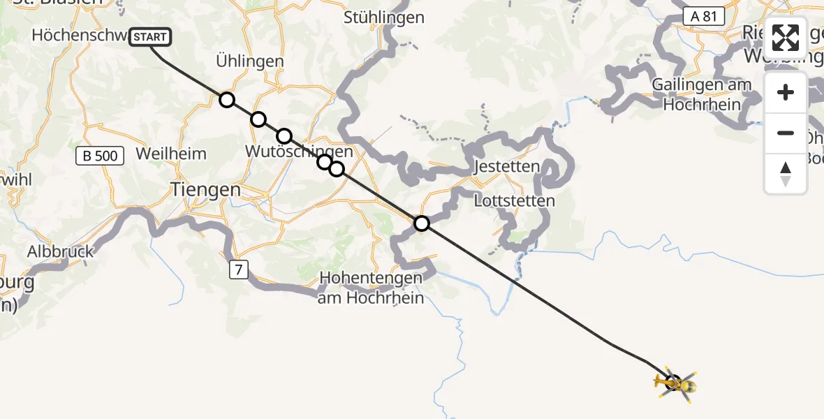Flugroute Ambulanzhubschrauber Ühlingen-Birkendorf - Winterthur Cantonal Hospital Heliport, 15 Oktober 2026, 16:31