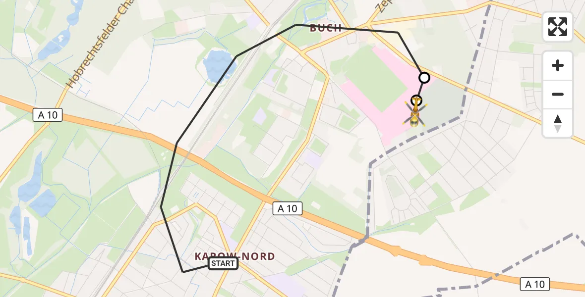 Flugroute Rettungshubschrauber Berlin - Helios Clinic Berlin-Buch, 15 Oktober 2026, 16:40